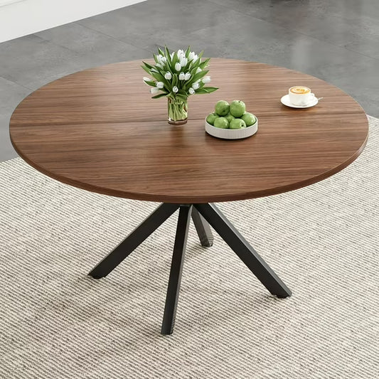 Farini 47" Round Dining Table, Mid-Century Modern Wood Table with Metal Base, Seats 4-6, for Kitchen or Dining Room, Walnut