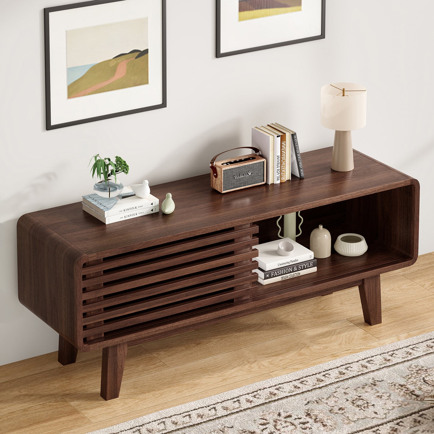 Farini TV Stand for TV up to 59", Entertainment Center with Storage and Sliding Door