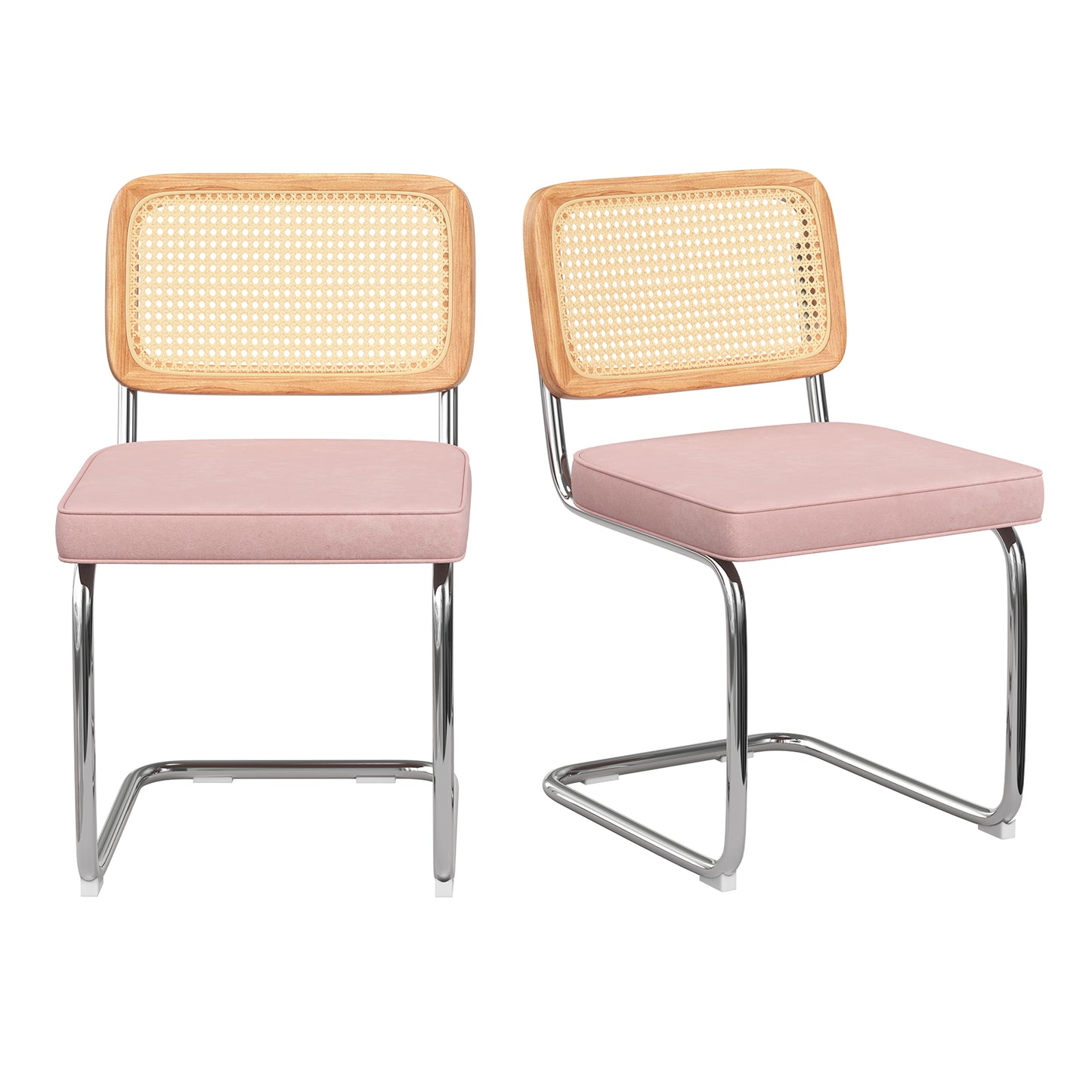 Farini Dining Chairs Set of 2, Mid-Century Modern Kitchen Chairs with Rattan Backrest & Velvet Upholstery
