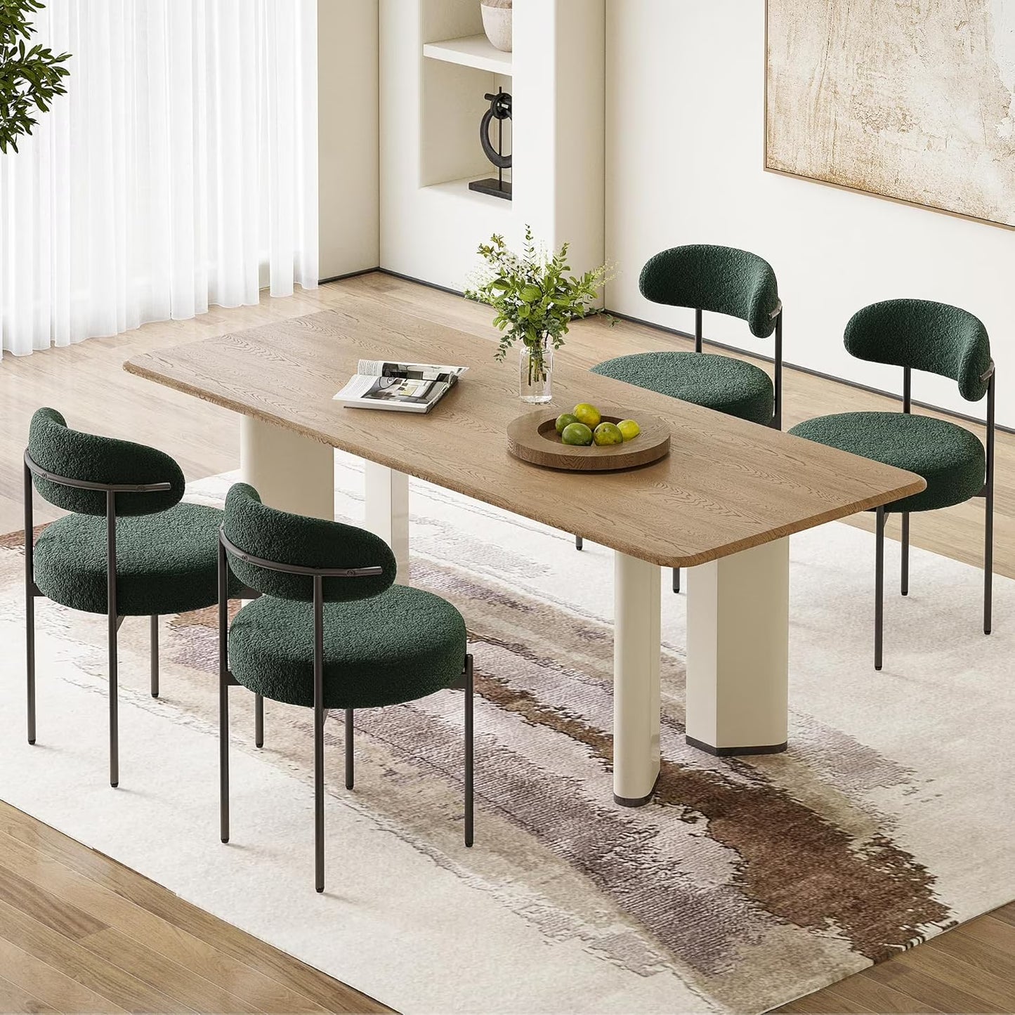 Farini Mid-Century Modern Dining Chairs Set of 4, Upholstered Kitchen Chairs with Metal Legs for Dining Room, Living Room, Cafe, Green