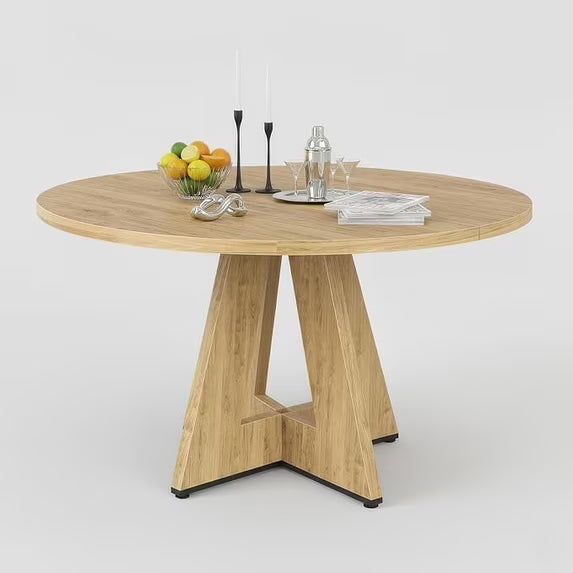 Farini 47" Round Dining Table,Wooden Kitchen Table with Metal Base, Seats 4–7, for Dining Room, Kitchen & Living Room, Natural
