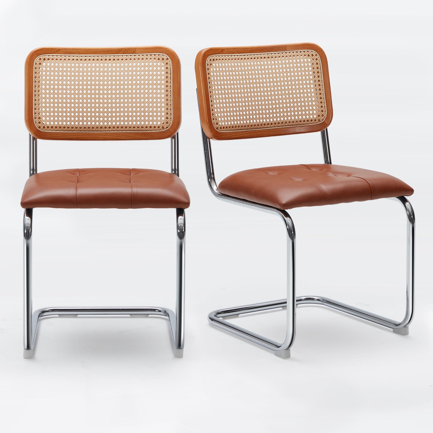 Farini Dining Chairs Set of 2, Mid-Century Modern Kitchen Chairs with Rattan Backrest & Velvet Upholstery