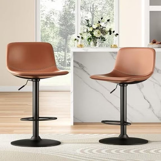 Farini Adjustable Bar Stools Set of 2, Modern Swivel Bar Stools, Bar Height Stools with Back Support, Pu Leather Bar Stool for Kitchen Island Counter
