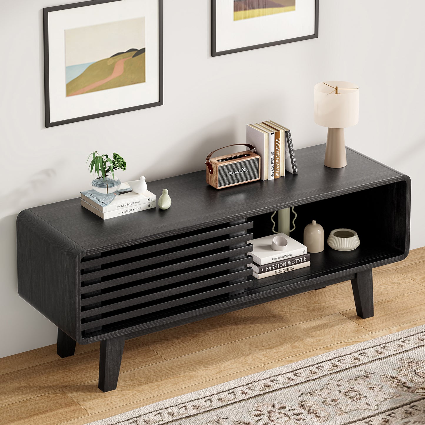 Farini TV Stand for TV up to 59", Entertainment Center with Storage and Sliding Door