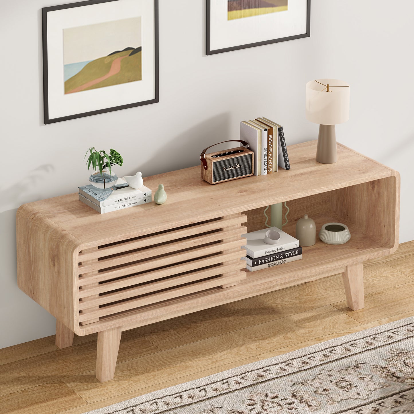 Farini TV Stand for TV up to 59", Entertainment Center with Storage and Sliding Door
