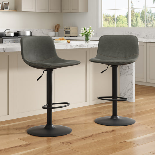 Farini Adjustable Bar Stools Set of 2, Modern Swivel Bar Stools, Bar Height Stools with Back Support, Pu Leather Bar Stool for Kitchen Island Counter