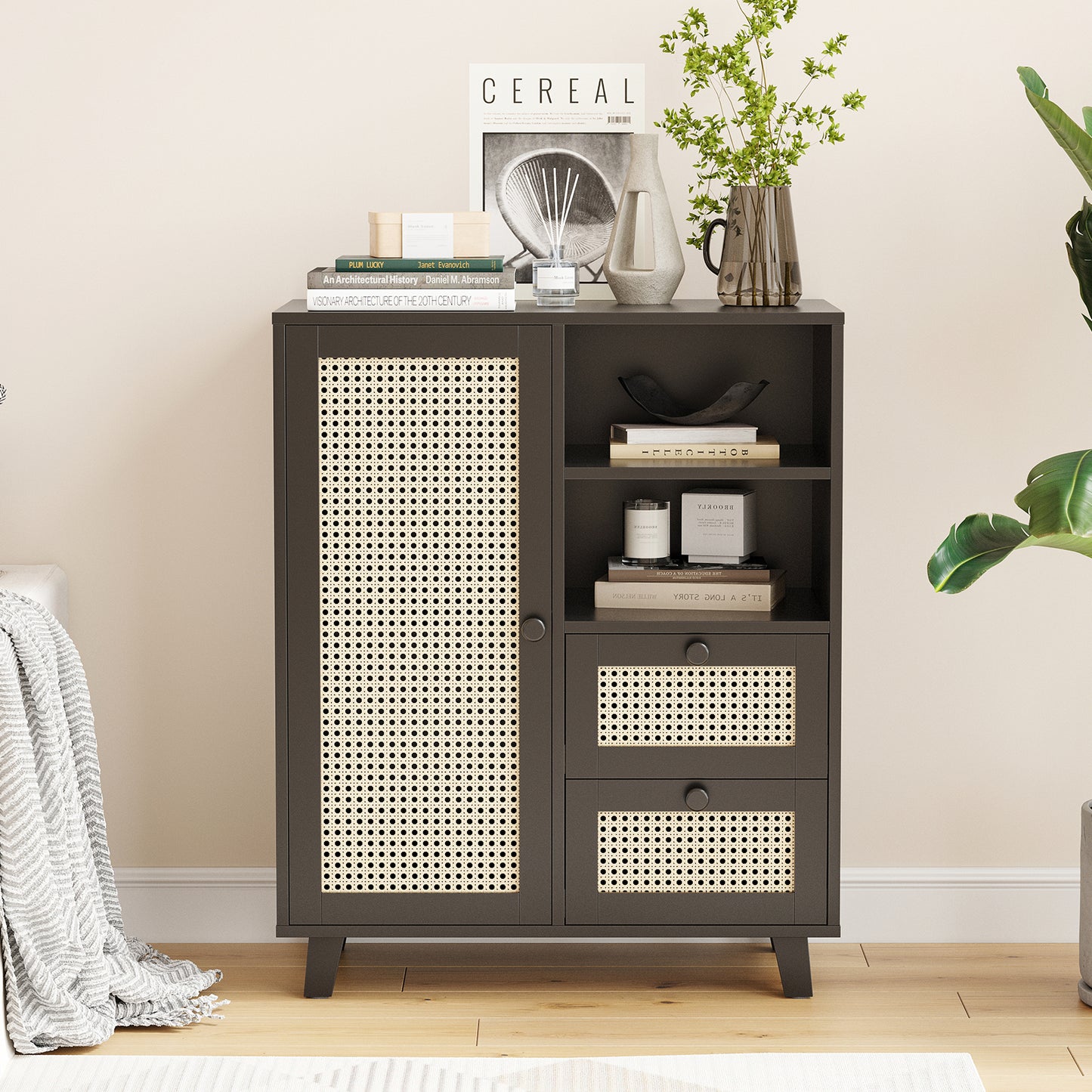Farini Sideboard Buffet Cabinet, Accent Cabinet with Drawers and Adjustable Shelf for Kitchen, Living Room, Entryway, Black