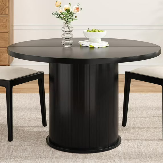 Farini 43" Round Dining Table, Modern Wood Kitchen Table with Metal Base, Seats 4, for Dining Room or Kitchen, Black