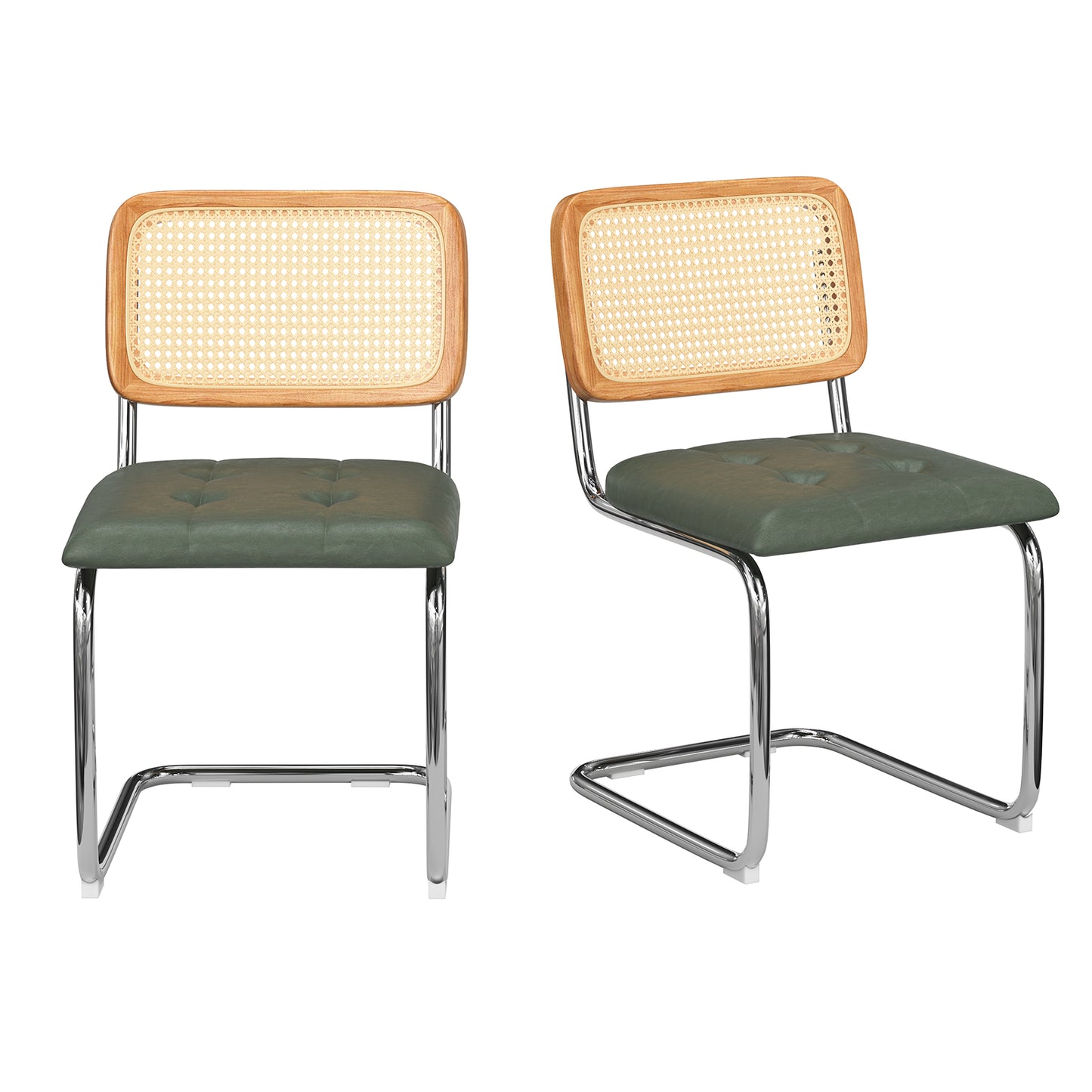Farini Dining Chairs Set of 2, Mid-Century Modern Kitchen Chairs with Rattan Backrest & Velvet Upholstery