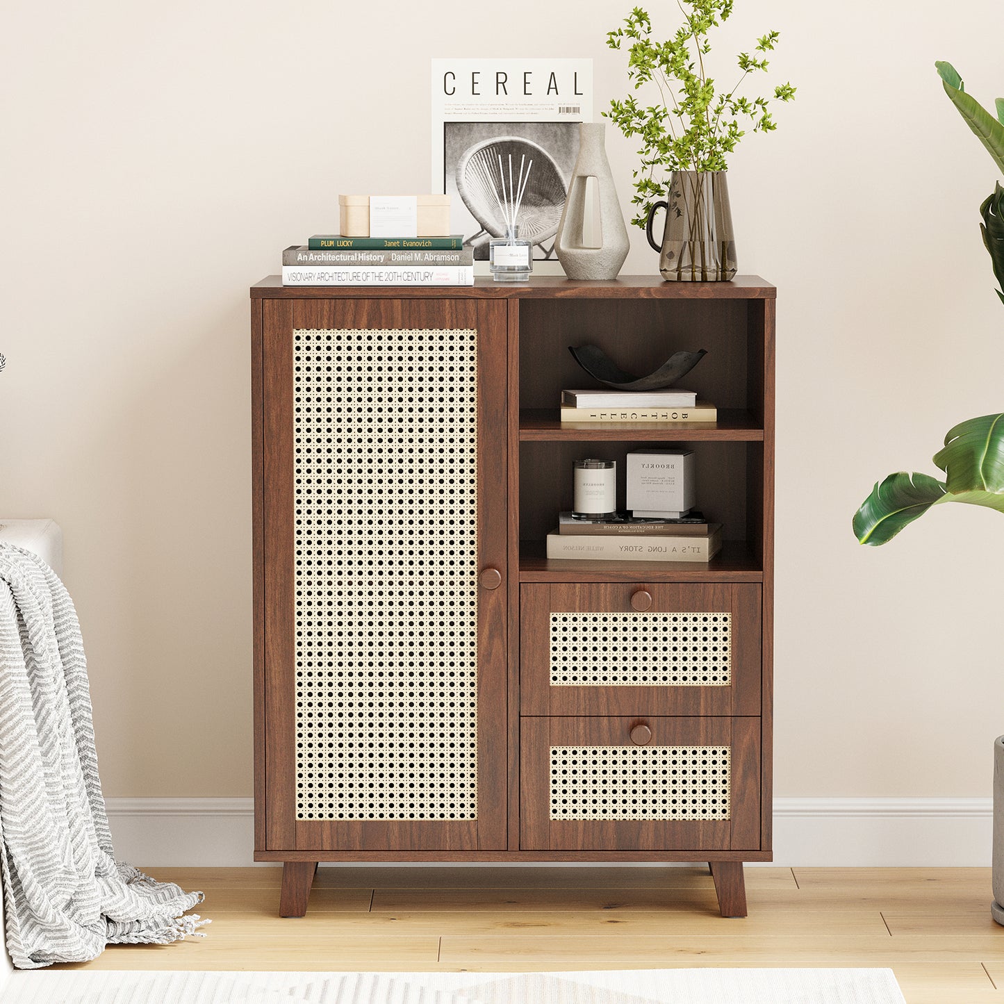 Farini Sideboard Buffet Cabinet, Accent Cabinet with Drawers and Adjustable Shelf for Kitchen, Living Room, Entryway, Walnut