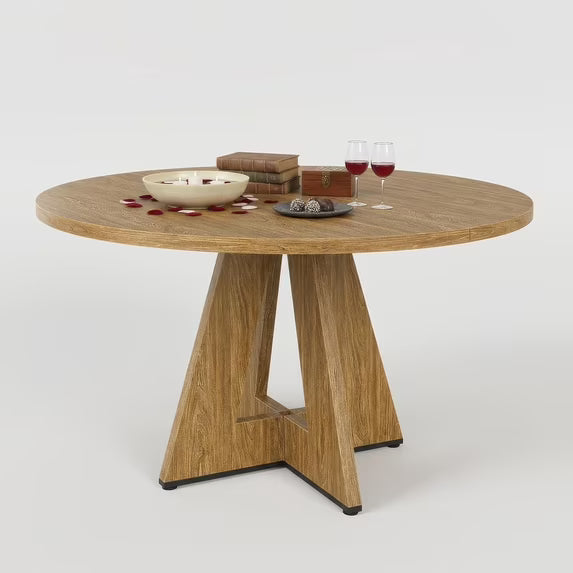 Farini 47" Round Dining Table,Wooden Kitchen Table with Metal Base, Seats 4–7, for Dining Room, Kitchen & Living Room, Walnut