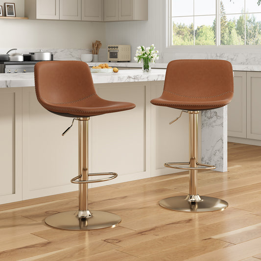 Farini Adjustable Bar Stools Set of 2, Modern Swivel Bar Stools, Bar Height Stools with Back Support, Pu Leather Bar Stool for Kitchen Island Counter
