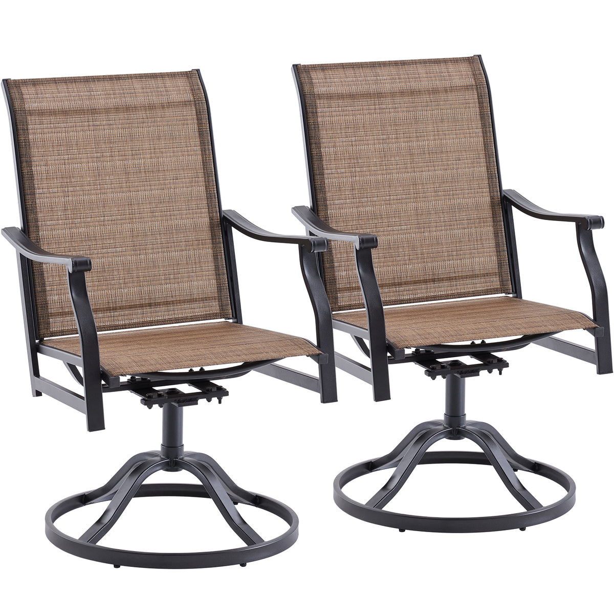 Farini Outdoor 360° Swivel Dining Chairs Set of 2, Textilene Fabric, Rust-Resistant Metal Frame, All-Weather Ergonomic Seating for Patio, Backyard or Balcony, Brown