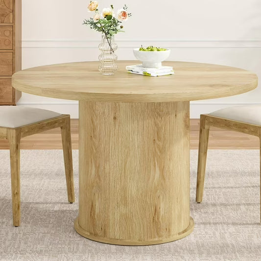 Farini 43" Round Dining Table, Modern Wood Kitchen Table with Metal Base, Seats 4, for Dining Room or Kitchen, Natural