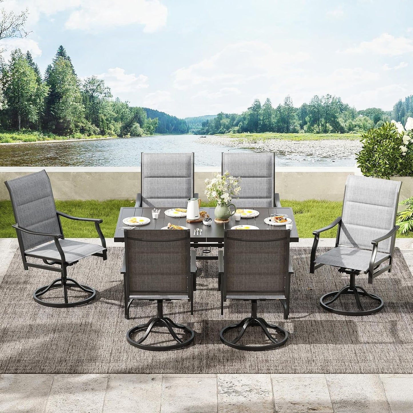 Farini Outdoor Dining Chairs Set, 360°Swivel Patio Dining Chair with Textilene Fabric, Outdoor Metal Armchair All Weather Resistant, Ergonomic Comfort, Perfect for Patio, Backyard, Balcony