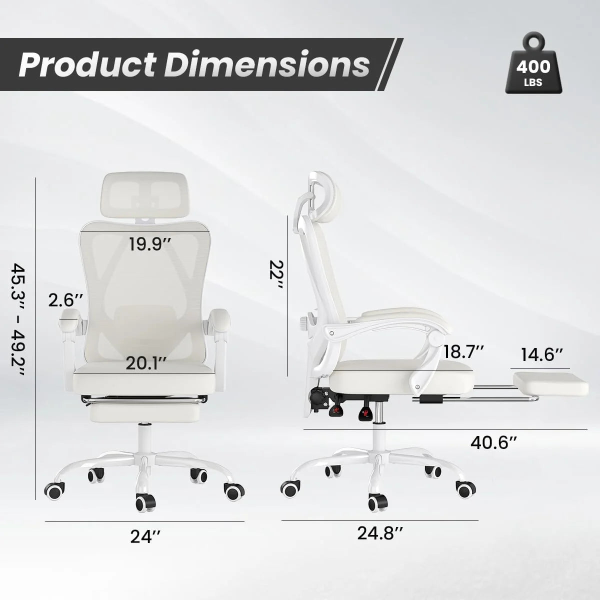Farini Ergonomic Office Chair with Footrest, Mesh Office Desk Chair with Headrest, High Back Computer Chair with Adjustable Lumbar Support for Home Office Study Room Bedroom
