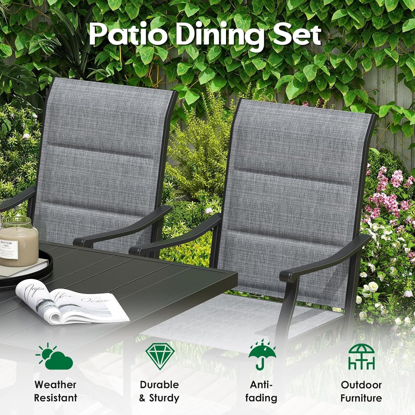 Farini Outdoor Dining Chairs Set, 360°Swivel Patio Dining Chair with Textilene Fabric, Outdoor Metal Armchair All Weather Resistant, Ergonomic Comfort, Perfect for Patio, Backyard, Balcony
