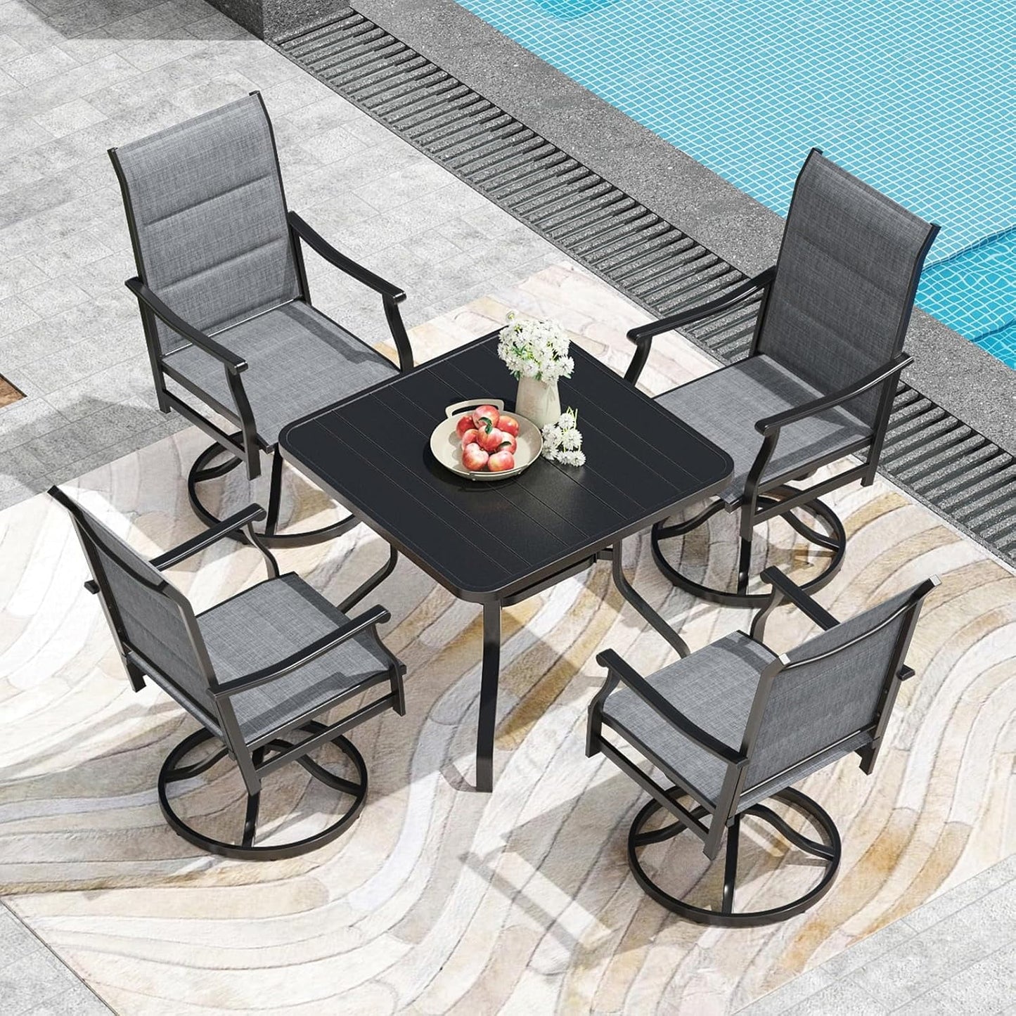 Farini Outdoor Dining Chairs Set, 360°Swivel Patio Dining Chair with Textilene Fabric, Outdoor Metal Armchair All Weather Resistant, Ergonomic Comfort, Perfect for Patio, Backyard, Balcony