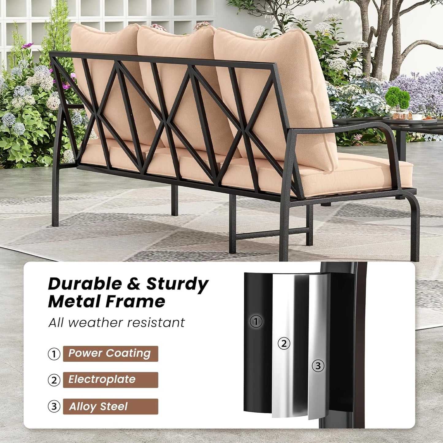 Farini Small Patio Furniture Set, Outdoor Swivel and Rocking Patio Chairs, Metal Outdoor Swivel Chair Sofa with 4" Thick Cushions, Bistro Set for Porch, Balcony, and Backyard