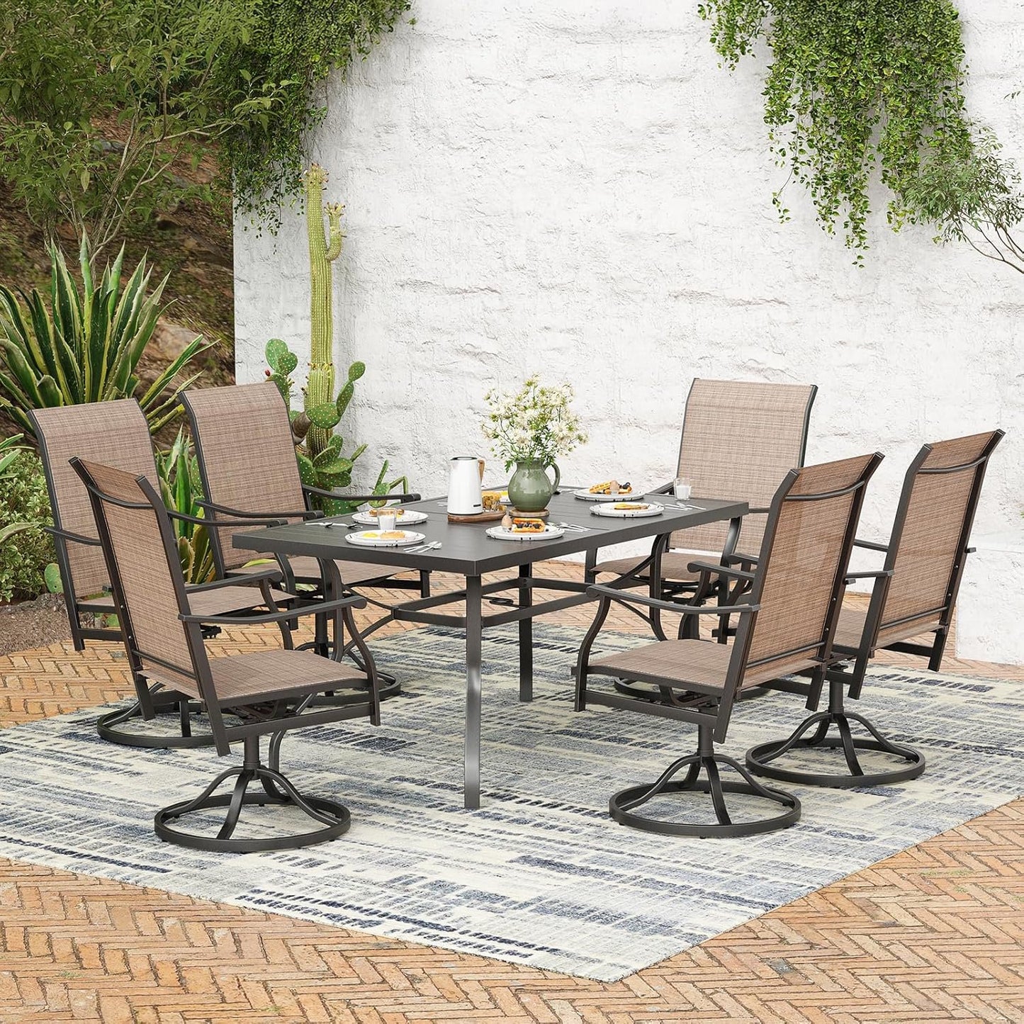 Farini Outdoor Dining Chairs Set, 360°Swivel Patio Dining Chair with Textilene Fabric, Outdoor Metal Armchair All Weather Resistant, Ergonomic Comfort, Perfect for Patio, Backyard, Balcony