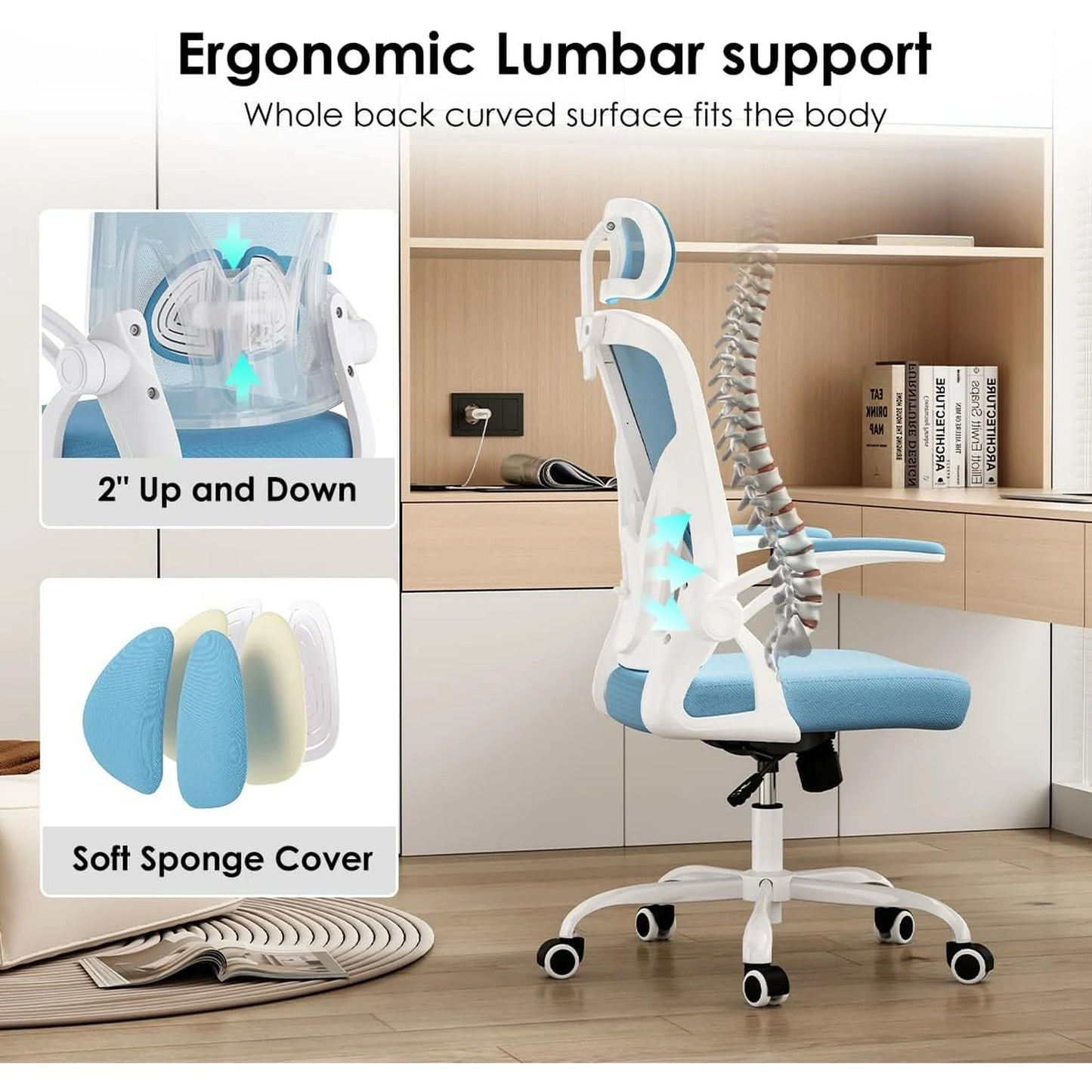 Farini Ergonomic Office Chair, Home Office Desk Chair with Headrest, High Back Computer Chair with Armrests and Adjustable Lumbar Support.for Home Office Study Room Bedroom