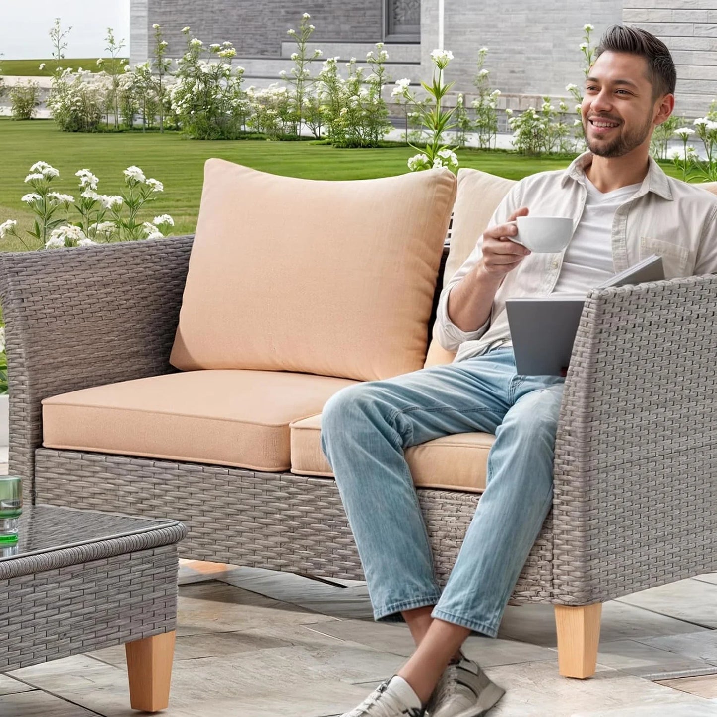 Farini Outdoor Wicker conversation sets, (4,7,9 Pieces) Patio Furniture Sofa Set with Coffee Table, All Weather for Garden, Backyard, Balcony