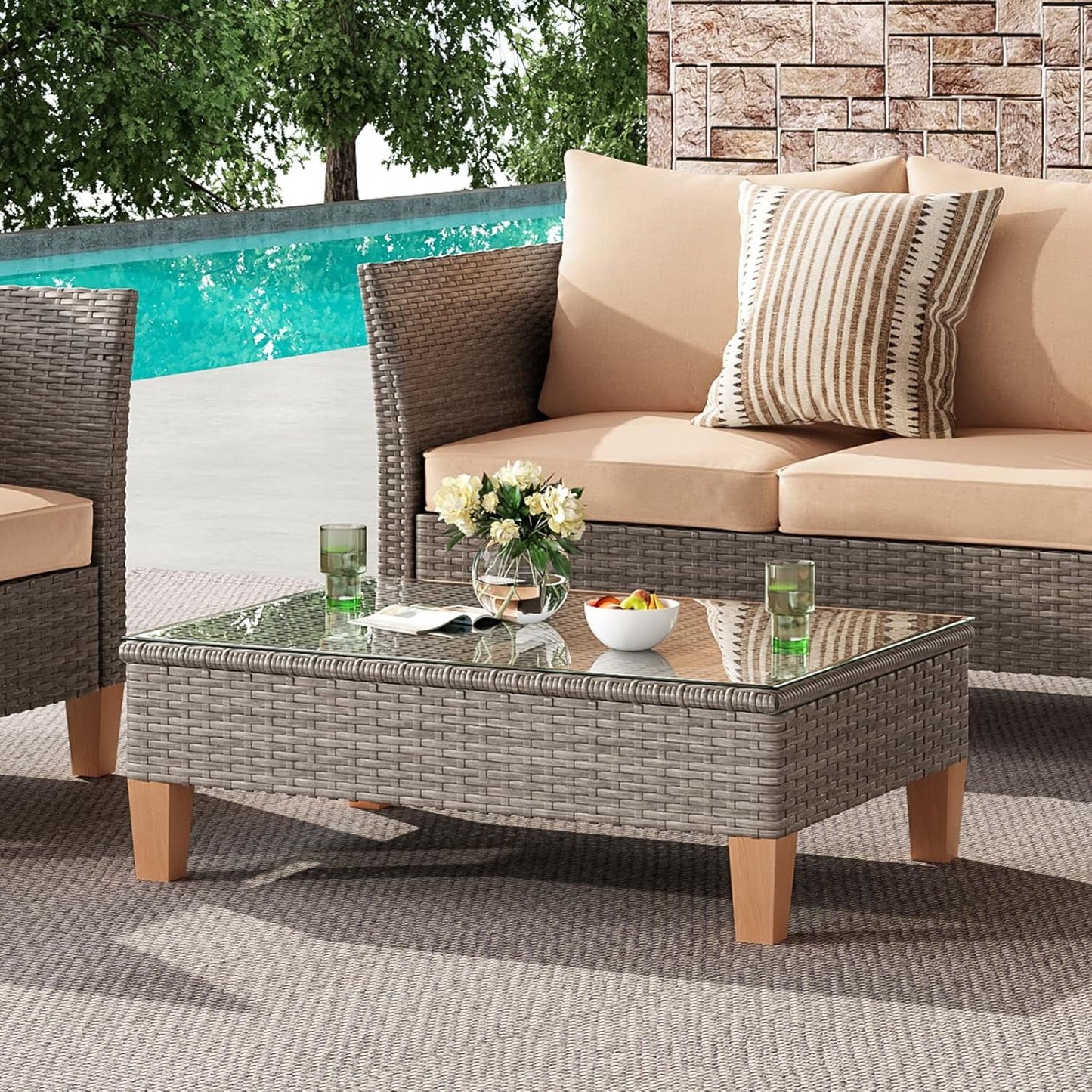 Farini Outdoor Wicker conversation sets, (4,7,9 Pieces) Patio Furniture Sofa Set with Coffee Table, All Weather for Garden, Backyard, Balcony