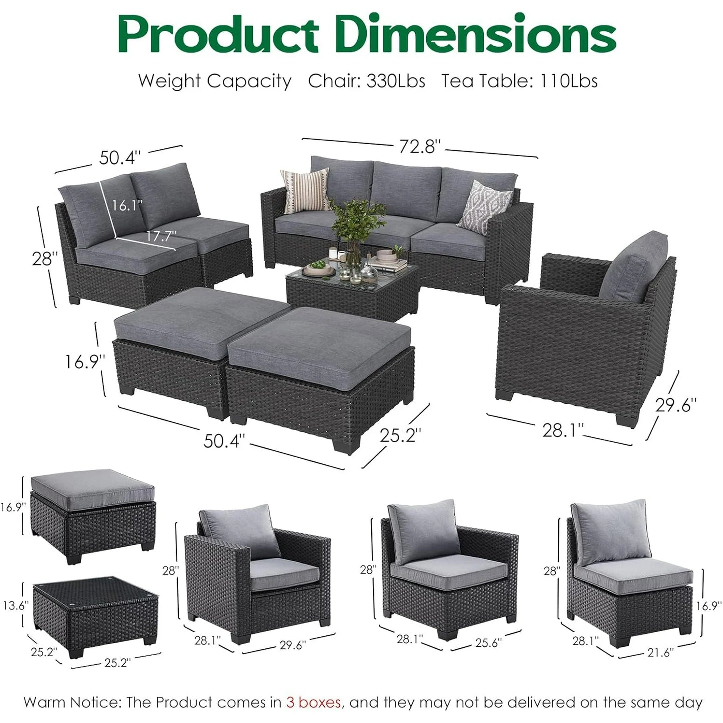 Farini Outdoor Wicker conversation sets, (4,7,9 Pieces) Patio Furniture Sofa Set with Coffee Table, All Weather for Garden, Backyard, Balcony