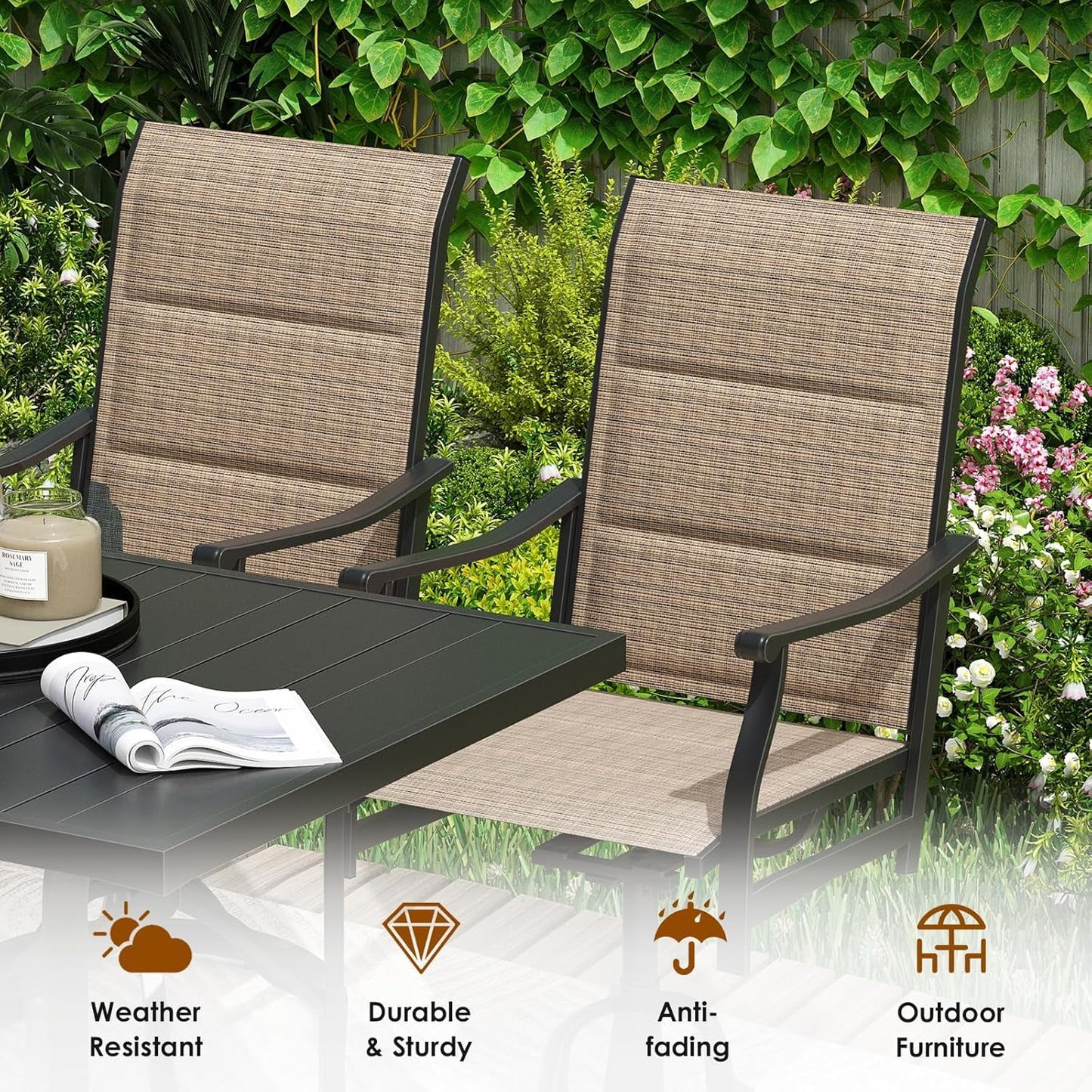 Farini Outdoor Dining Chairs Set, 360°Swivel Patio Dining Chair with Textilene Fabric, Outdoor Metal Armchair All Weather Resistant, Ergonomic Comfort, Perfect for Patio, Backyard, Balcony