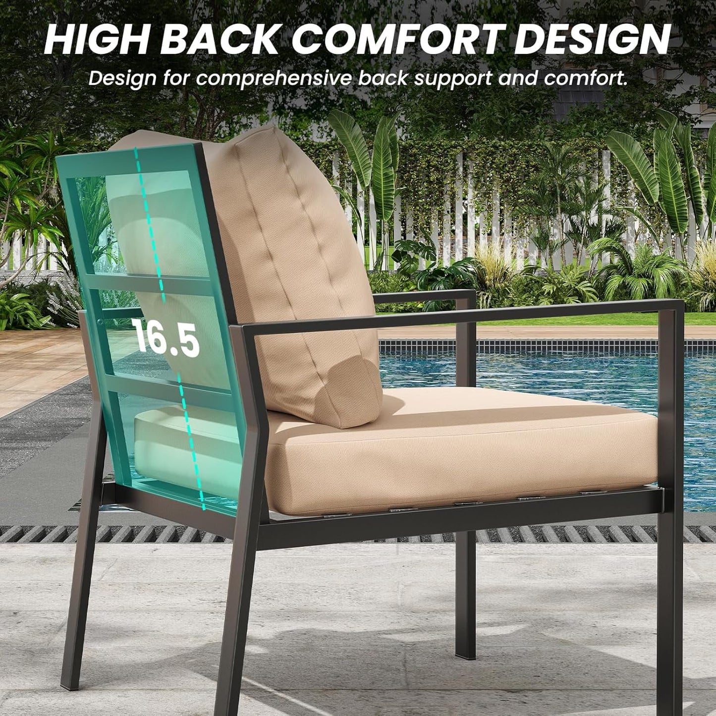 Farini Outdoor conversation sets, Metal Patio Furniture Set with 2 Single Sofas, Loveseat & Coffee Table, for Garden, Backyard, Balcony