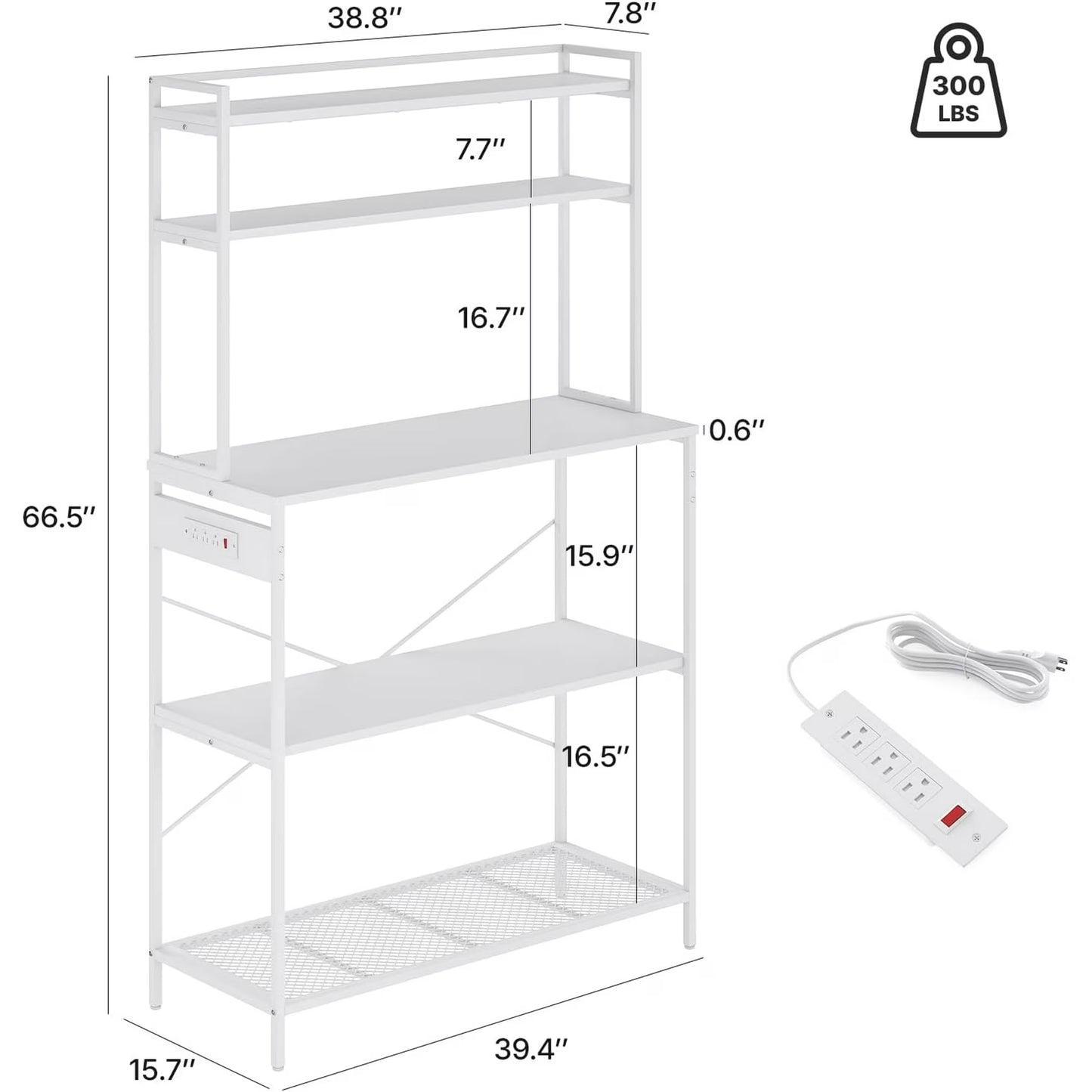 Farini 39" Kitchen Bakers Rack with Electrical Outlets, 5-Tier Microwave Stand & Coffee Bar Station with Storage for Kitchen Island, White