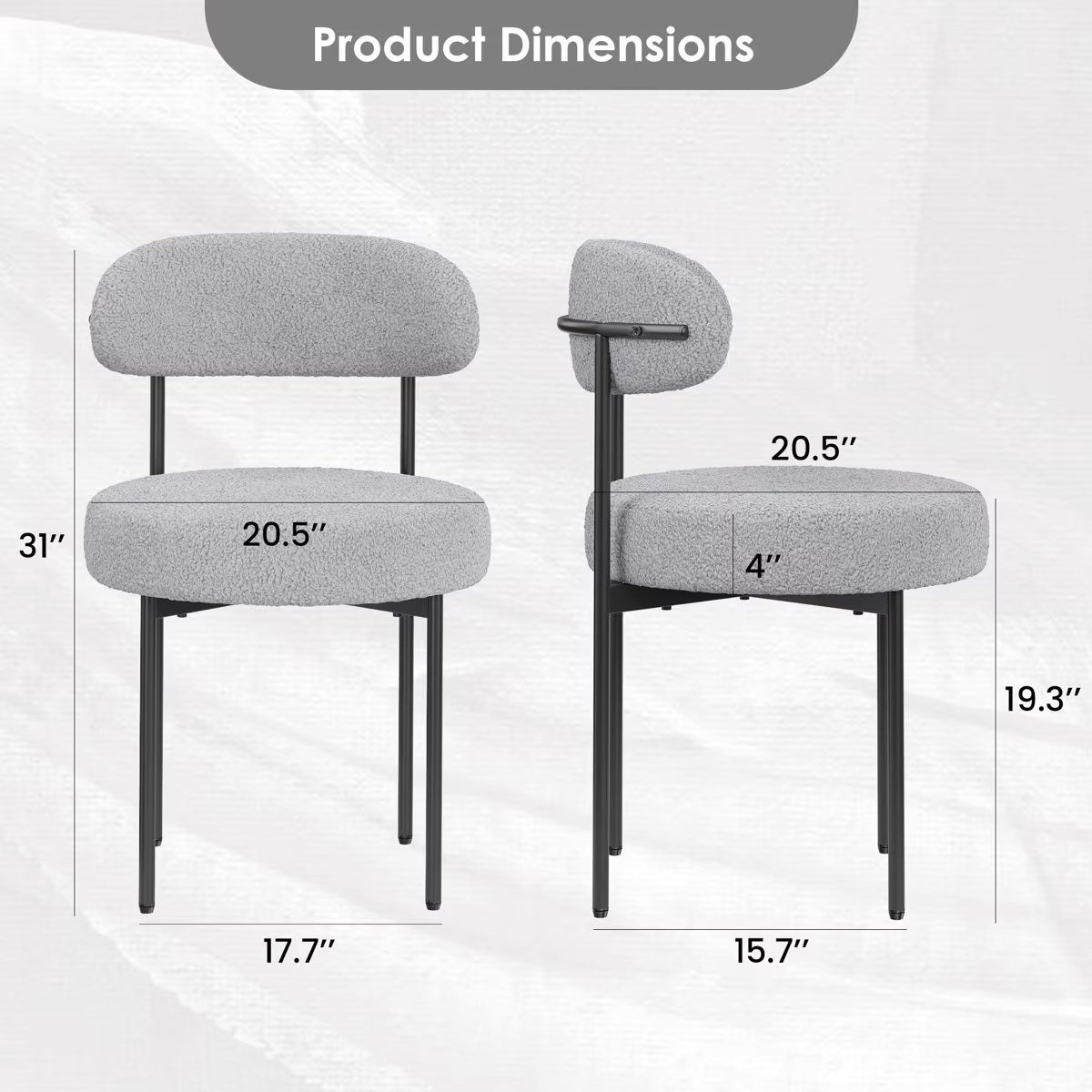 Farini Mid-Century Modern Dining Chairs Set of 4, Upholstered Kitchen Chairs with Metal Legs for Dining Room, Living Room, Cafe, Gray