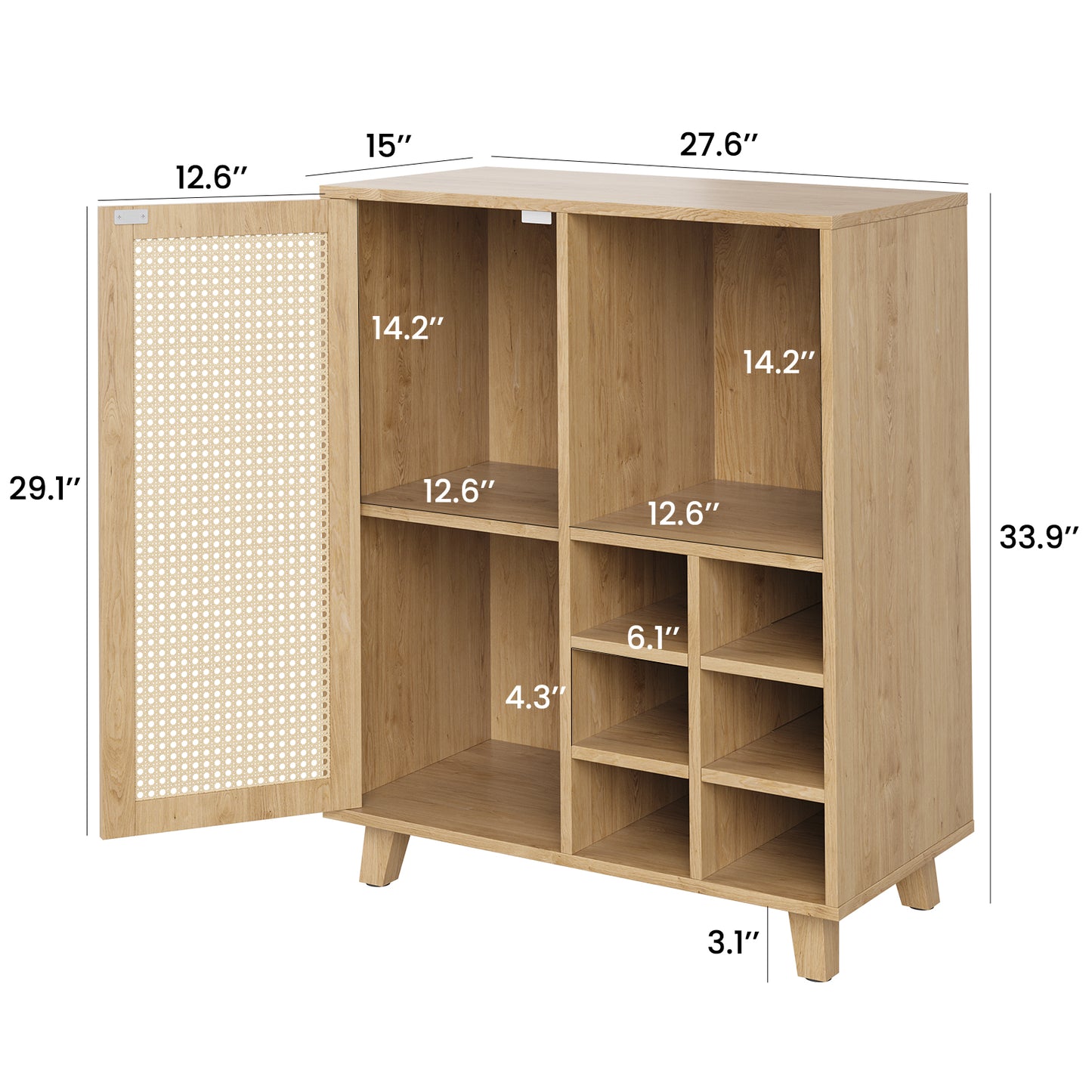 Farini Sideboard Buffet Cabinet, Bar Cabinet with Wine Racks and Adjustable Shelf for Kitchen, Living Room, Home Bar, Nature