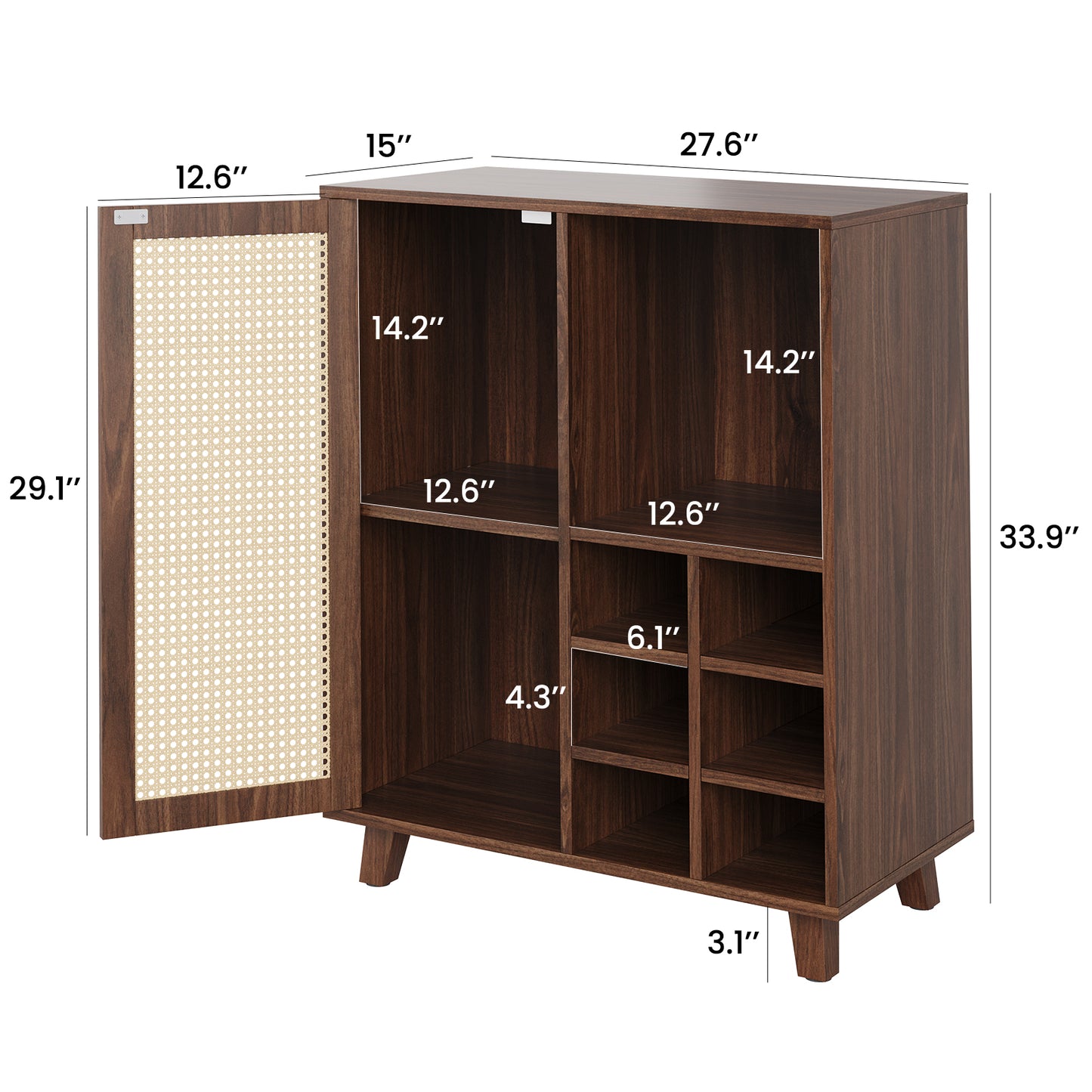 Farini Sideboard Buffet Cabinet, Bar Cabinet with Wine Racks and Adjustable Shelf for Kitchen, Living Room, Home Bar, Walnut