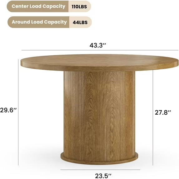 Farini 43" Round Dining Table, Modern Wood Kitchen Table with Metal Base, Seats 4, for Dining Room or Kitchen, Walnut