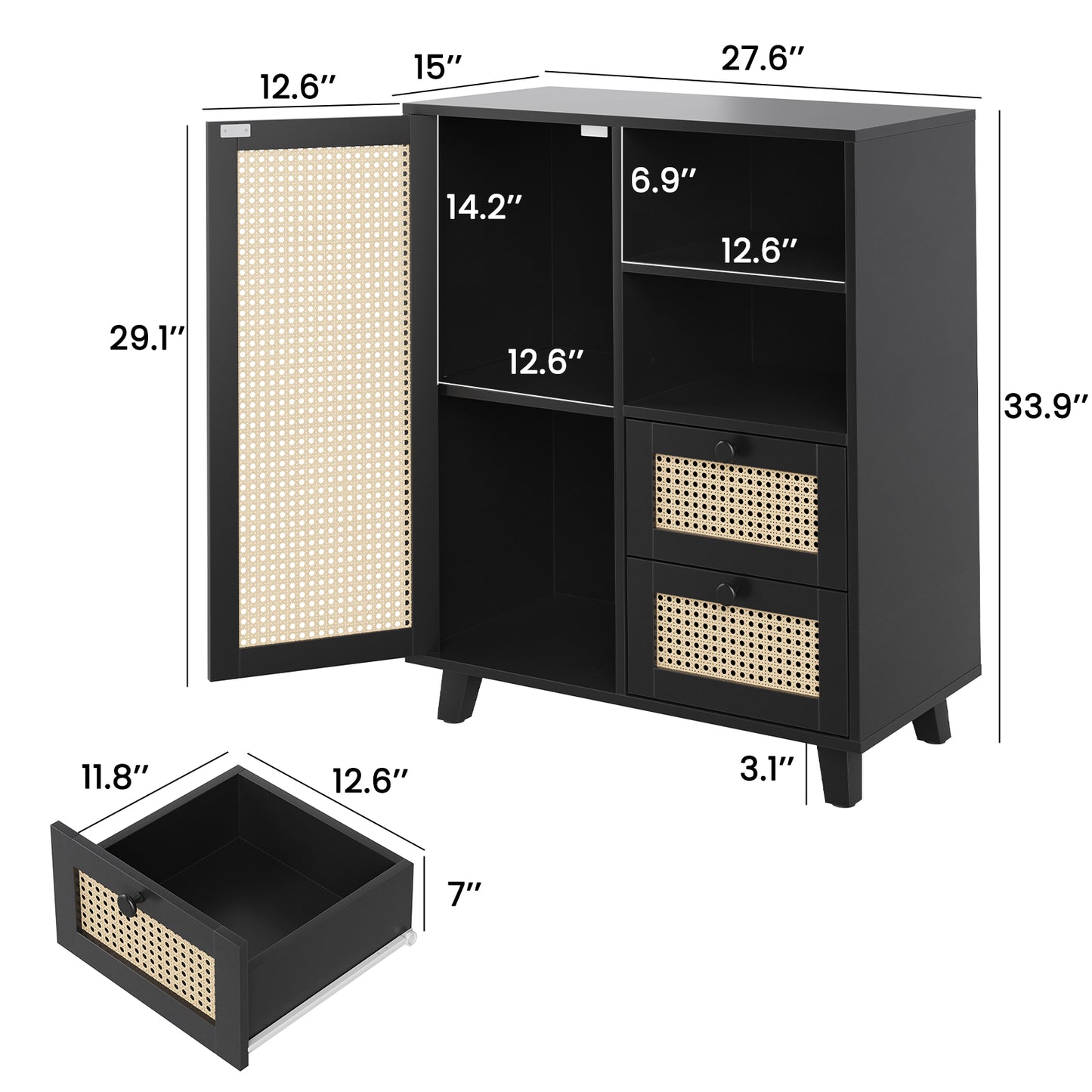 Farini Sideboard Buffet Cabinet, Accent Cabinet with Drawers and Adjustable Shelf for Kitchen, Living Room, Entryway, Black