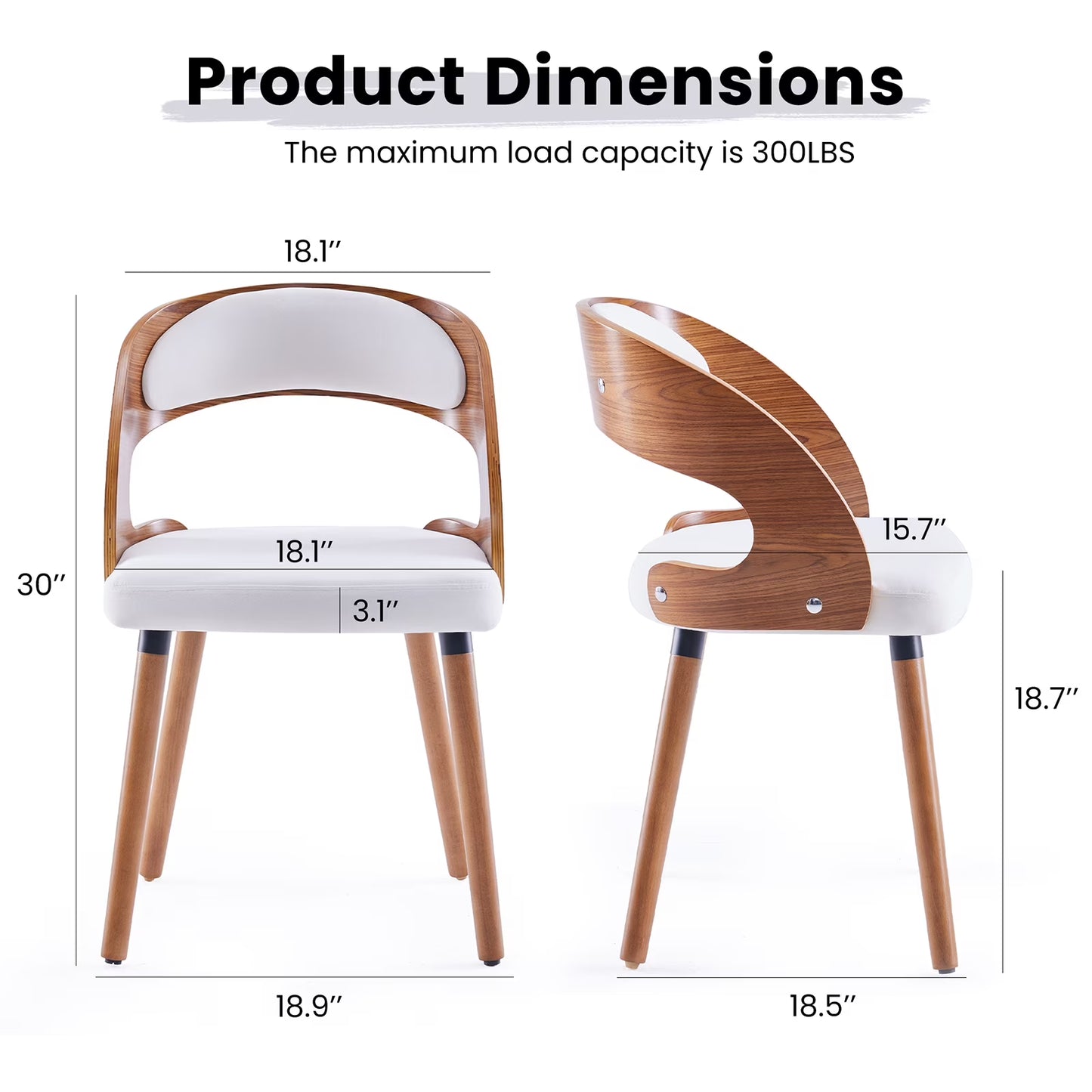 Farini Set of 4 Wood Dining Chairs with Curved Backrest for Kitchen Dining Room, Beige
