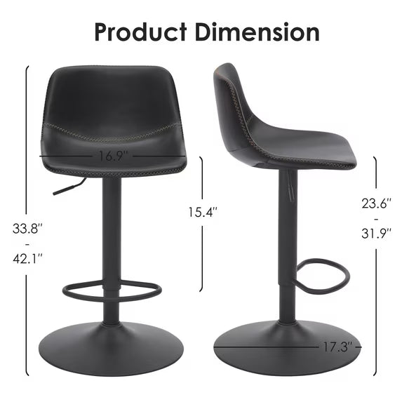 Farini Adjustable Bar Stools Set of 2, Modern Swivel Bar Stools, Bar Height Stools with Back Support, Pu Leather Bar Stool for Kitchen Island Counter