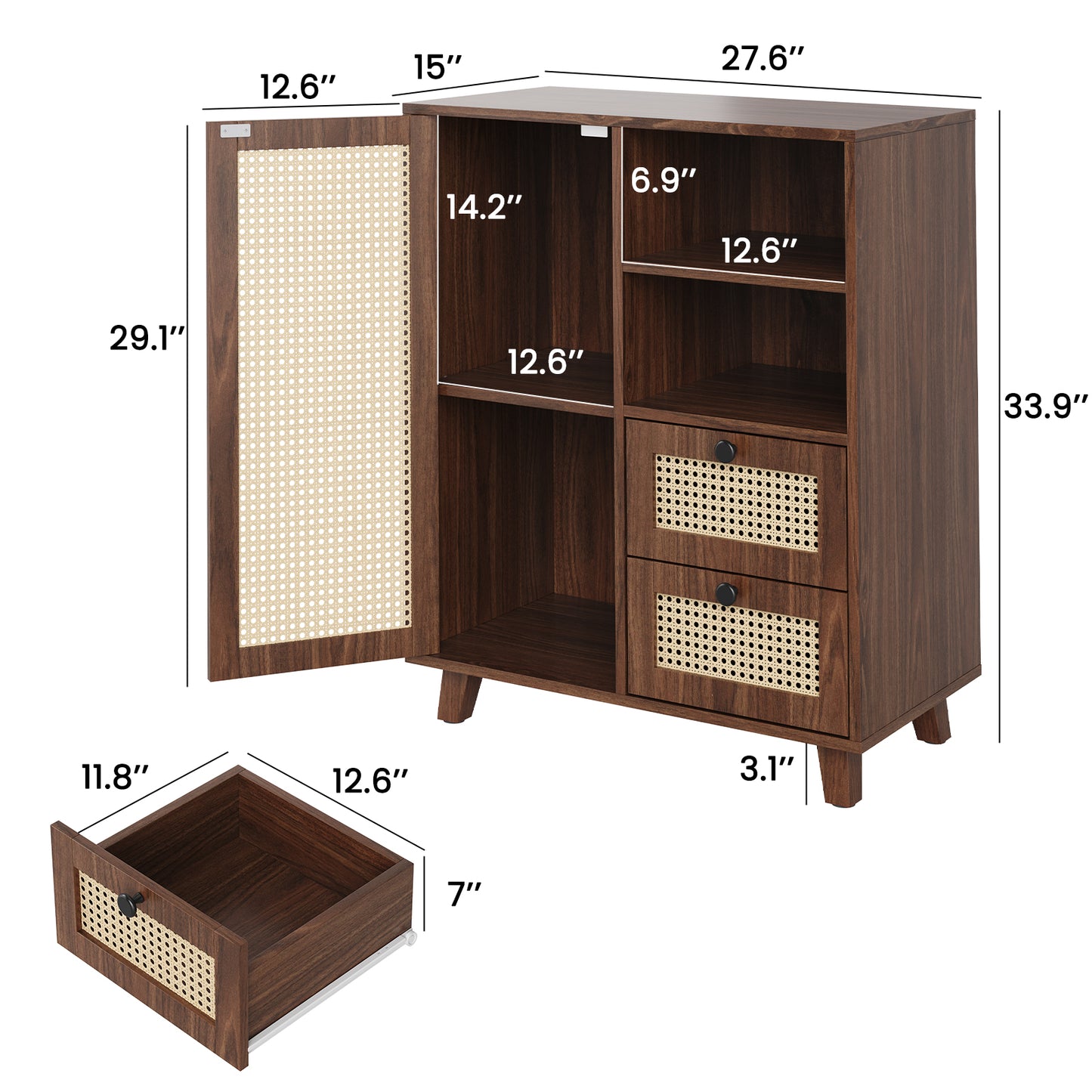 Farini Sideboard Buffet Cabinet, Accent Cabinet with Drawers and Adjustable Shelf for Kitchen, Living Room, Entryway, Walnut