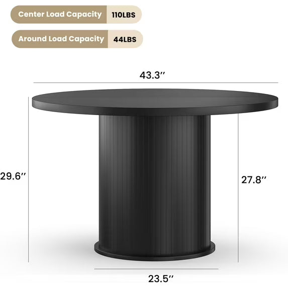 Farini 43" Round Dining Table, Modern Wood Kitchen Table with Metal Base, Seats 4, for Dining Room or Kitchen, Black