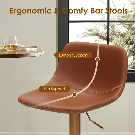 Farini Adjustable Bar Stools Set of 2, Modern Swivel Bar Stools, Bar Height Stools with Back Support, Pu Leather Bar Stool for Kitchen Island Counter