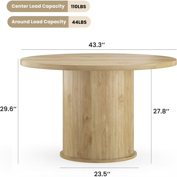 Farini 43" Round Dining Table, Modern Wood Kitchen Table with Metal Base, Seats 4, for Dining Room or Kitchen, Natural
