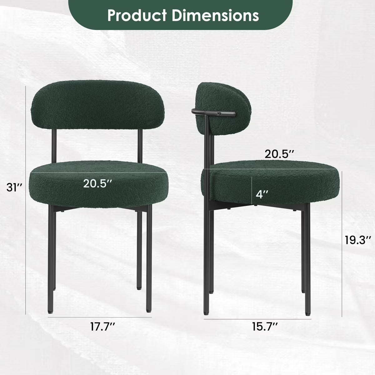 Farini Mid-Century Modern Dining Chairs Set of 4, Upholstered Kitchen Chairs with Metal Legs for Dining Room, Living Room, Cafe, Green
