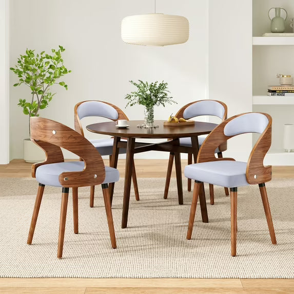 Farini Set of 4 Wood Dining Chairs with Curved Backrest for Kitchen Dining Room, Khaki