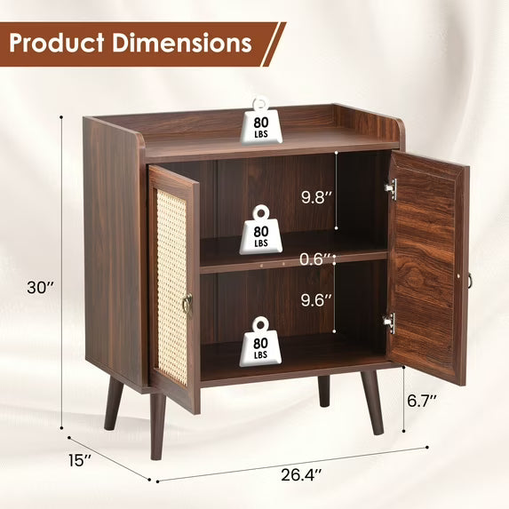 Farini 2Pcs Sideboard Buffet Cabinet Bar Cabinets with Rattan Decorated Doors(Walnut)