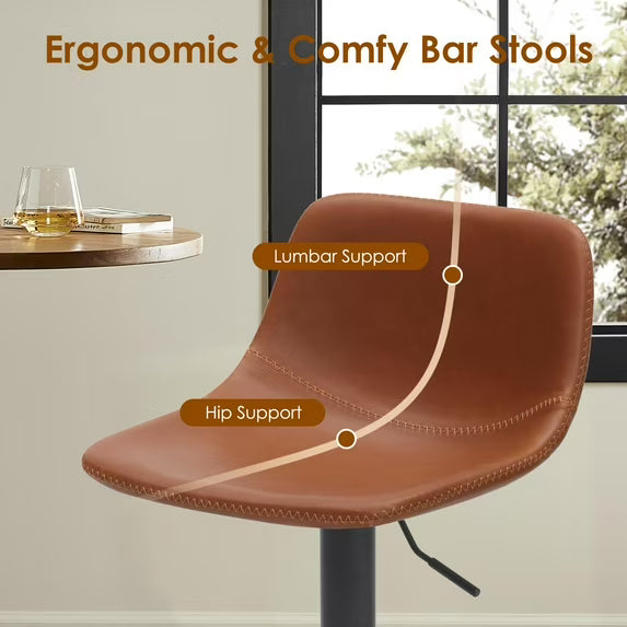 Farini Adjustable Bar Stools Set of 2, Modern Swivel Bar Stools, Bar Height Stools with Back Support, Pu Leather Bar Stool for Kitchen Island Counter