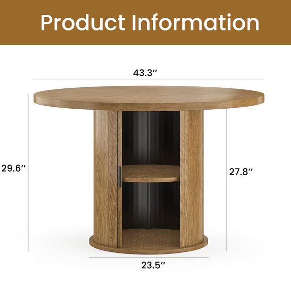Farini 43" Round Dining Table, Modern Wood Kitchen Table with Hidden Storage & Metal Base, Seats 4, for Dining Room or Kitchen, Walnut