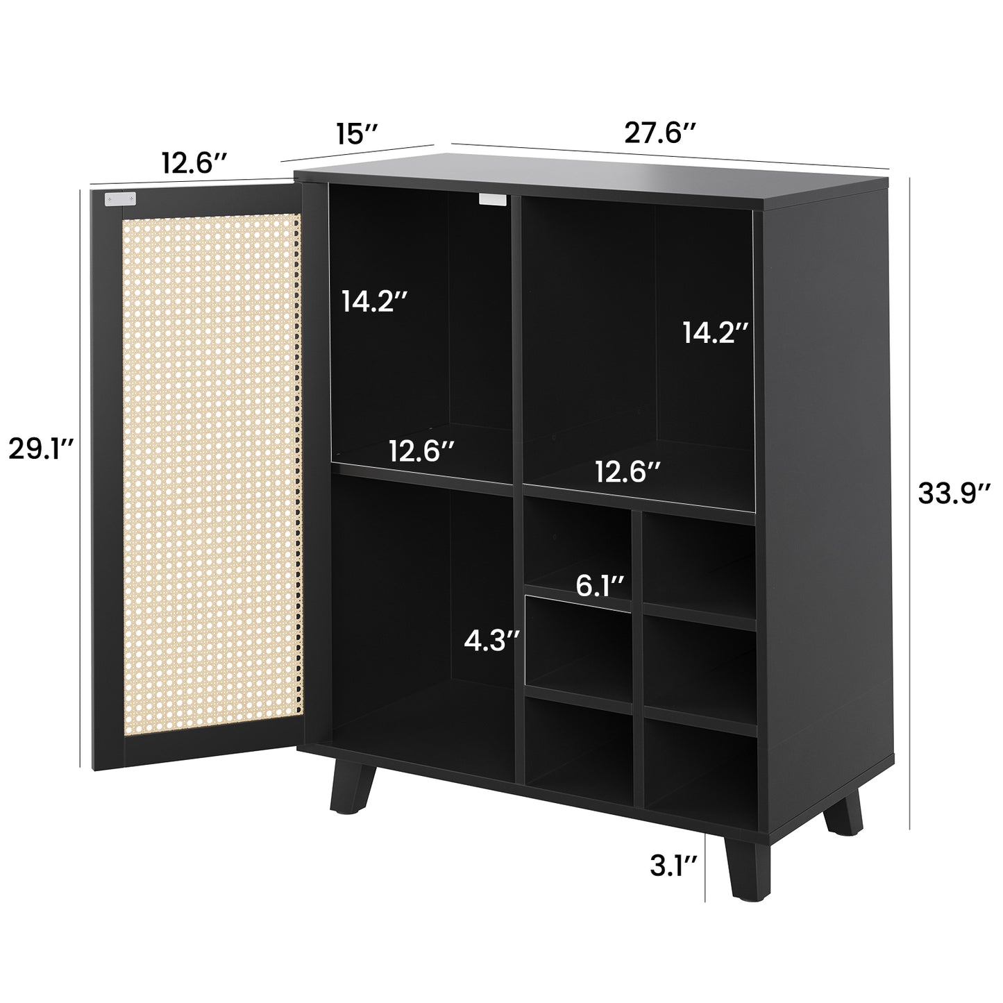 Farini Sideboard Buffet Cabinet, Bar Cabinet with Wine Racks and Adjustable Shelf for Kitchen, Living Room, Home Bar, Black