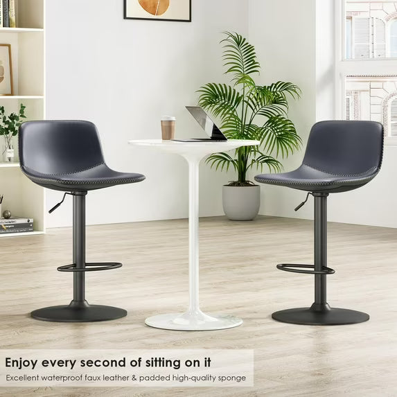 Farini Adjustable Bar Stools Set of 2, Modern Swivel Bar Stools, Bar Height Stools with Back Support, Pu Leather Bar Stool for Kitchen Island Counter