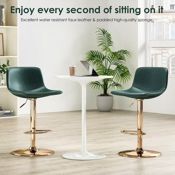 Farini Adjustable Bar Stools Set of 2, Modern Swivel Bar Stools, Bar Height Stools with Back Support, Pu Leather Bar Stool for Kitchen Island Counter